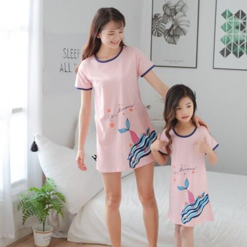 New Sleep Dresses For Girls and Mother Cartoon Print Pajamas More Style Summer Cute Comfortable Night Clothes Sleepwears Vestido