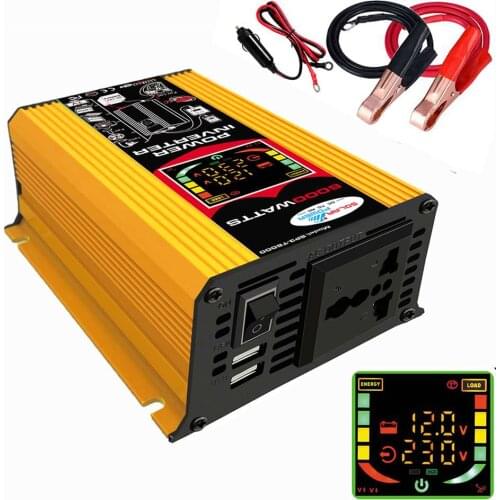 NEW Car Power Pure Sine Wave Inverter DC 12V to AC 220/110V 6000W Car Sine Wave Converter 2 USB Converte WITH LED Display