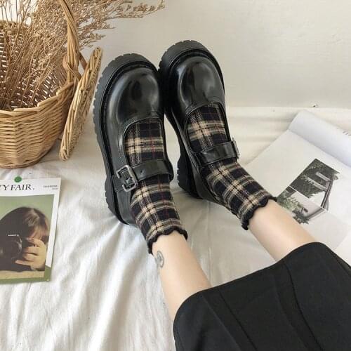 Black Platform Platform Shallow Mouth Japanese Shoes Womens All-match round Head Retro College Style Big Head Doll Shoes