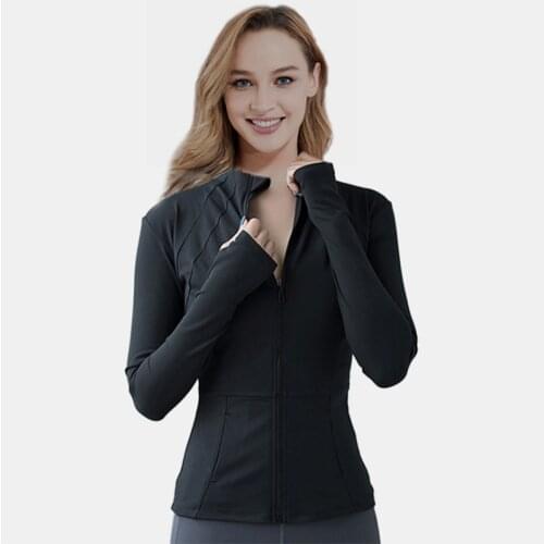 Yoga fitness clothing outside the female slim body high elastic cardigan collar zipper movement long sleeve shirt Yoga coat