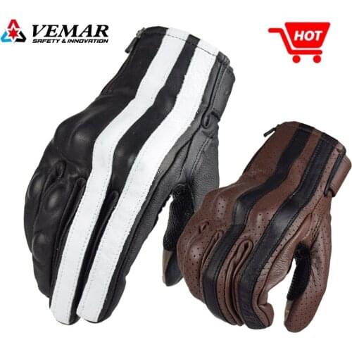 Motorcycle Gloves Men Real Leather Motocross Breathable Striped Gloves Spring Summer MTB Gloves Motorbike Riding Accessories