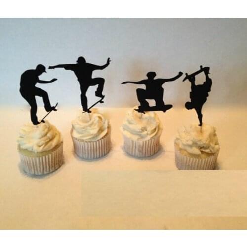 Skateboarding Silhouette Cupcake Toppers sports Party Picks baby shower wedding birthday toothpicks decor