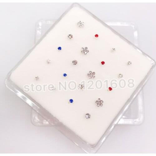 S925 sterling silver nose studs mix design crystal flower 2019 new style 20pcs body piercing jewelry