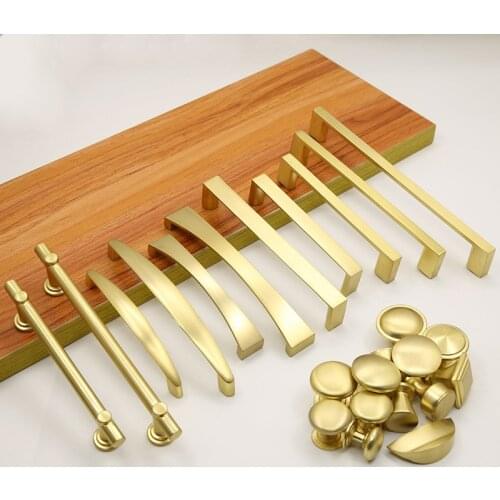 Modern Minimalist Furniture Cabinet Door Brass Handle Wardrobe Desk Drawer Golden Copper Brushed Single-hole Handle Copper Color