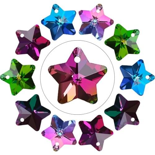 20Pcs/Lot 14mm Crystal Star Charms Pendants Glass Green Beads For Women Jewelry Making Necklaces DIY Earring Findings Wholesale
