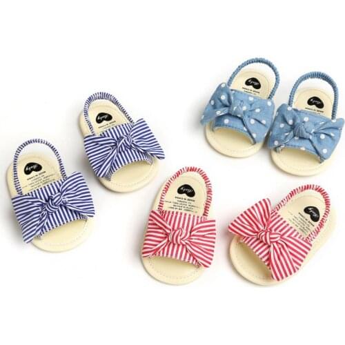 Comfortable Baby Sandals Soft Soled Bowknot Shoes Summer Prewalker Striped Sandals Good Breathability Toddlers Shoe Daily Wear