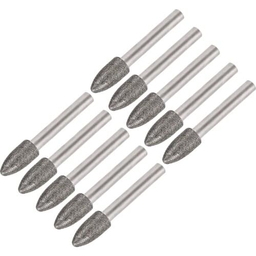 Uxcell Diamond Burrs for Carving Rotary Tool 1/4-Inch Shank 6mm Pointed 150 Grit 10 Pcs Tapered 10mm