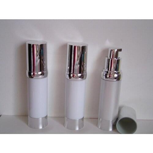 30ml white airless bottle with silver pump and silver lid/bottom base for serum/lotion/foundation/emulsion packing