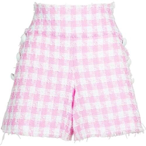 HIGH QUALITY Newest 2021 Fall Winter Designer Fashion Womens Lion Buttons Tassel Fringed Houndstooth Tweed Shorts