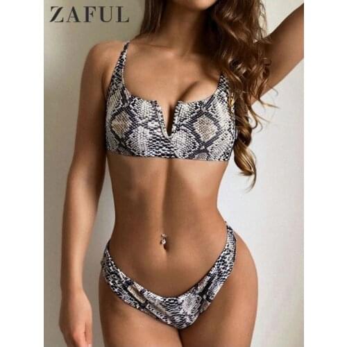 ZAFUL Animal Print V-notch Reversible Bikini Set Women Lace-up Leopard Swimsuit Summer Sexy Ladies Beach Tank Bathing Suit
