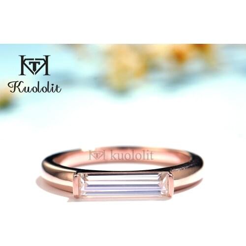 Kuololit Elongated 3*11 Moissanite 585 14K 10K Rose Gold Rings for Women Emerald Cut Solitaire Ring for Engagement Party Fine
