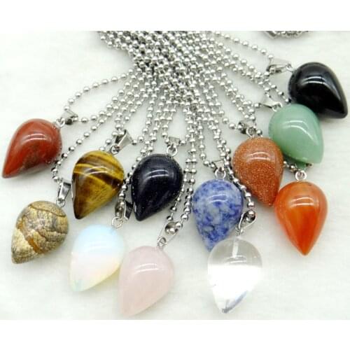 2020 New Natural Stone Quartz Crystal Pendant amethysts Aventurine Round Conical Shape Pendant Jewelry Necklace 1pc