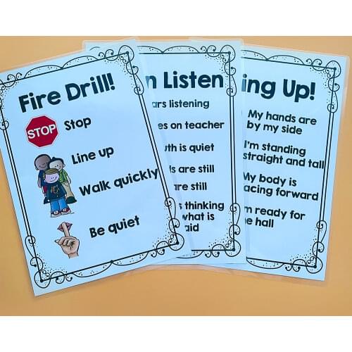 3pcs A4 Classroom Rules School Poster Kindergarten layout Homeschool Supplies Educational Learning Posters Big cards for kids