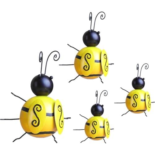 4Pcs Metal Bumble Bee 3D Wall Decor Bee Wall Art for Outdoor Garden Lawn Fence Office Bedroom Livingroom Home Wall ing Decor