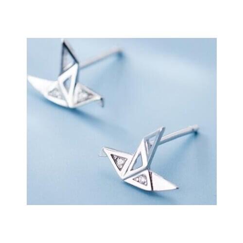 6mm*9mm Cute Real. 925 Sterling Silver jewelry White Zirconia Origami Cranes stud Earrings Gift jewelry GTLE2792