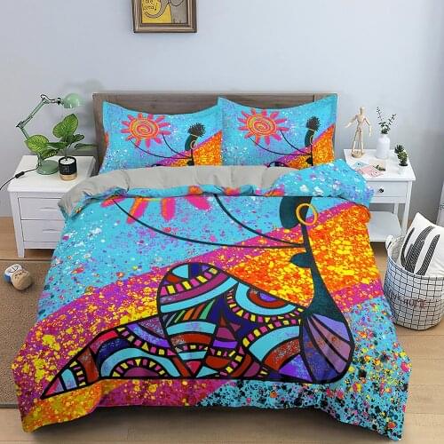 African Woman Bedding Set Ethnic Afro Decor Duvet Covers African American Comforter Cover Set Bedding Single Double Queen King