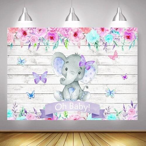 Watercolor Flowers Baby Shower Photography Background Colorful Butterfly Newborn Elephant 1st Birthday Backdrop Photo Shoot