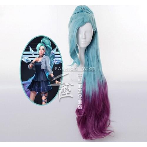 Anime LOL Seraphine KDA Cosplay Wig Synthetic Hair Blue purple Ombre Halloween Costume Party Play Wigs