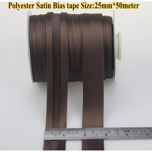 Free shipping--Polyester Satin Bias Tape,bias binding tape size: 25mm ,width 1",2.5cm 50meter color chocolate dark brown DIY sew