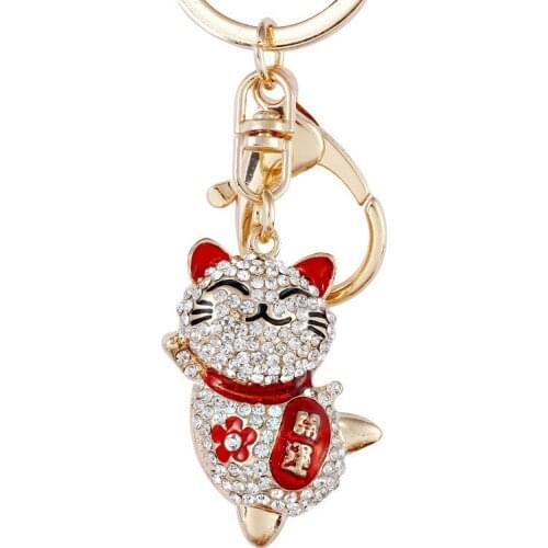 Hollow Cartoon Cat Bag Pendant Lucky Cat Car Keychain Rhinestone Alloy Keychain Decorative Pendant