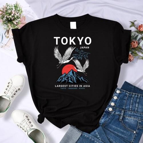 Tokyo Crane Japan Cartoons Printed brand T-Shirt Women Cotton T-Shirts Casual Breathable Tops Pattern Cute Tee Clothes Women