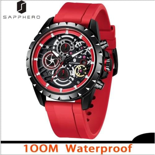 SAPPHERO Sport Watches for Men 100M Waterproof Top Brand Luxury Gift Military Silicone WristWatch Man Clock Fashion Chronograph