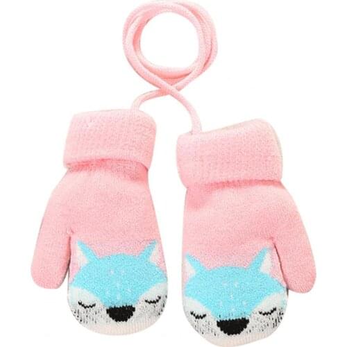 Kids Winter Thick Warm Cute Cartoon Fox Double-Layer Knitted Gloves Mittens