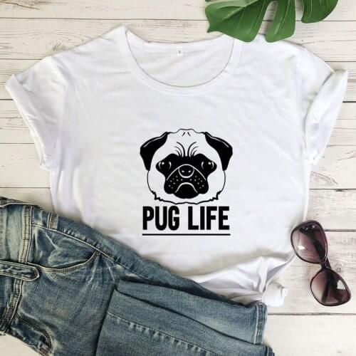 Pug Life 100% Cotton T-shirt Cute Dog Mom Gift Tshirt Funny Womens Puppy Graphic Tee Shirt Top Dropshipping
