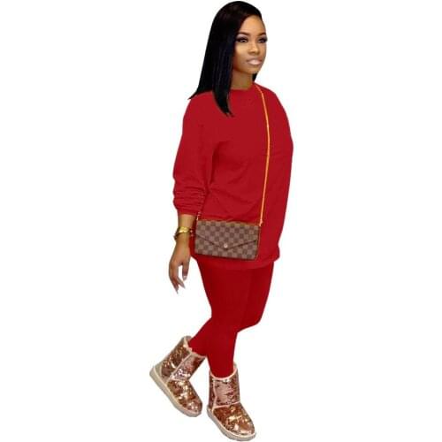 Cotton Causal Womens Set Sweatshirt Outfit Shirt + Long Pants Solid Color Sportsuit tracksuit outfits for women