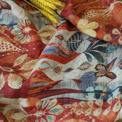 Quality ramie fabric Unique pattern printing sewing Skirt cheongsam DIY bag tissu
