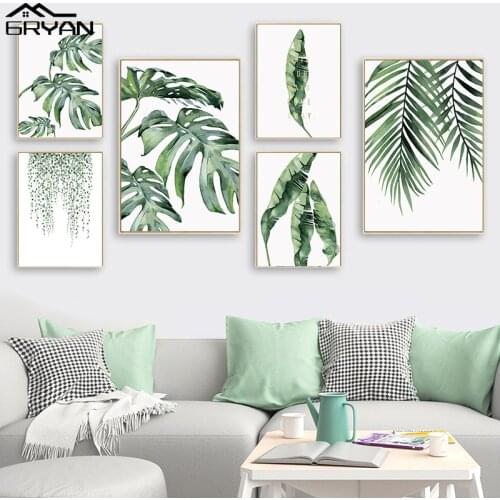 Tropical Plants Canvas Painting Monstera Banana Green Leaves Wall Art Print Poster Living Room Bedroom Modern Decorative Picture