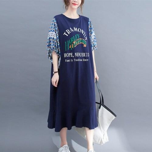 Korea Style Lace Chiffon Cotton Patchwork Sweet Girls Chic Loose Shirts Dress Print Letter Fashion Women Casual Summer Dress