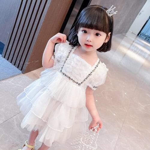 LISUNNY Girls Princess Dress 2021 Summer Children Shoulderless Lace Dress Fashion White Birthday Party Dress Kids Clothes