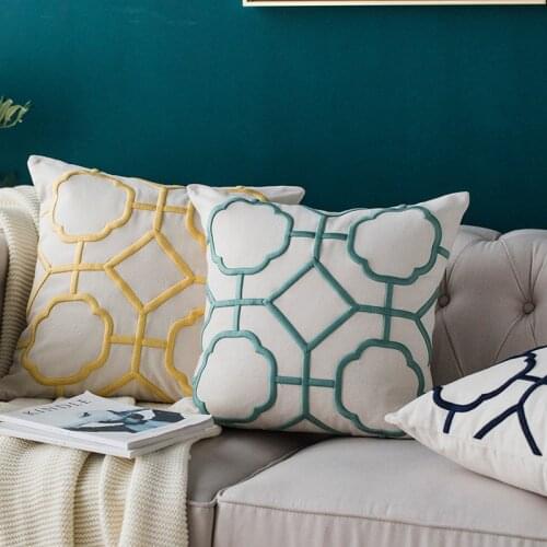 Geometric Cushion Cover Embroidery Blue Yellow White Navy Home Decorative Throw Pillow Cover 50x50cm Decor Pillowcase