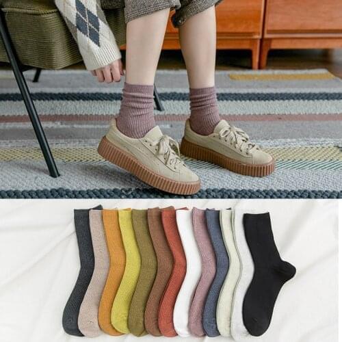 2020 new 2 pieces = 1 pair candy-colored piles of socks female autumn winter cotton solid color Korean ins tide warm socks