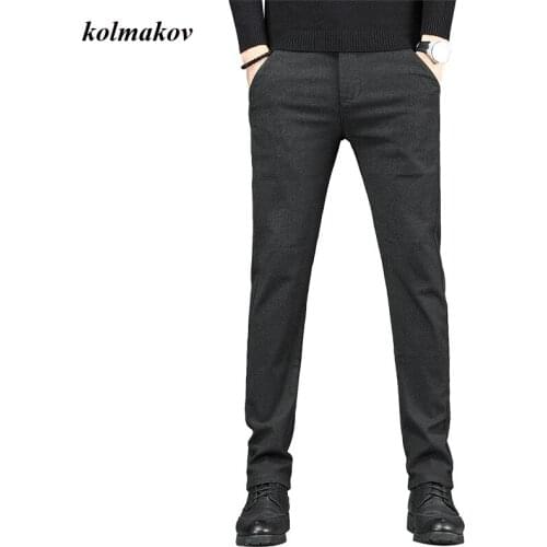 2020 New Autumn And Winter Style Men Casual Trousers Solid Slim Brushed Pants Mens Trend Straight Cotton Pants Plus Size 28-38