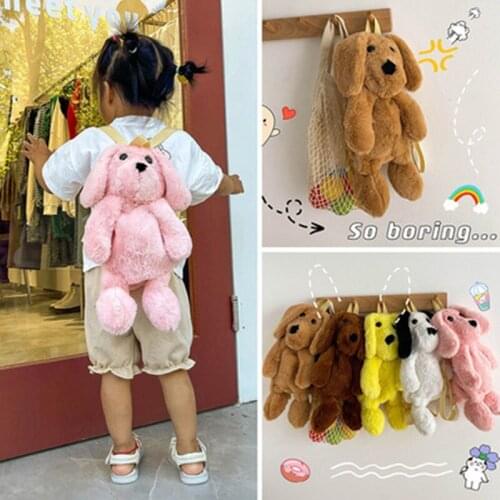 2021 new Korean plush puppy bag, childrens backpack, single and double shoulder straps, cute fashion bag for female students