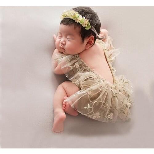 Newborn Photography Props Hat Baby Lace Romper Bodysuits Outfit Photography Girl Dress Photo Shoot Costume