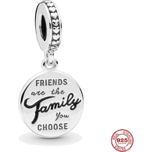 New 925 Sterling Silver Bead Friends Are Family Dangle Charm DIY Fine Beads Fit Original Pandora Charms Bracelet Jewelry 2021