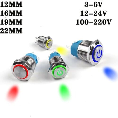 High head switch 12/16/19/22mm metal button switch waterproof power button round flat button led light self-locking self-reset