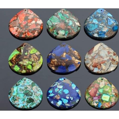 1pc 9 Colors Natural Stone Necklace Pendants Women Men Waterdrop Imperial Charms Pendants Craft 40*40mm Diy Jewelry Making