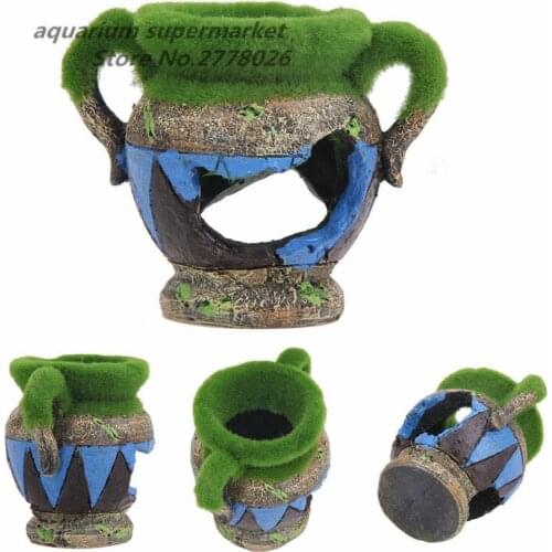 HONGYI 1 piece resin aquarium artificial moss vase fish tank decoration fish shrimp shelter cave bucket aquarium decoration