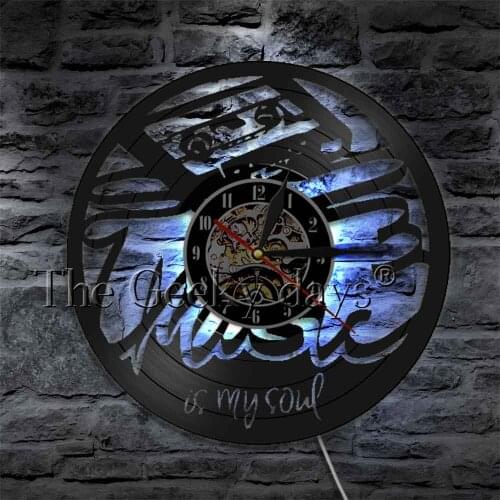 Handmade Music Is My Soul Silhouette Icon Decorative Wall Lighting Music Theme Vintage LED Wall Clock With Color Change