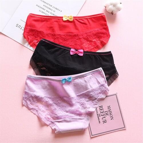 Japanese bow cute girls underwear, candy-colored lace translucent underwear T816