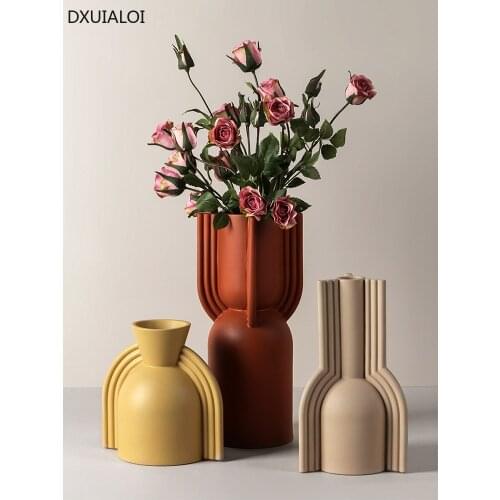 DXUIALOI Nordic Creative Simple Spray Paint Art Ceramic Vase Decoration Home Living Room Flower Arrangement Vase Decoration