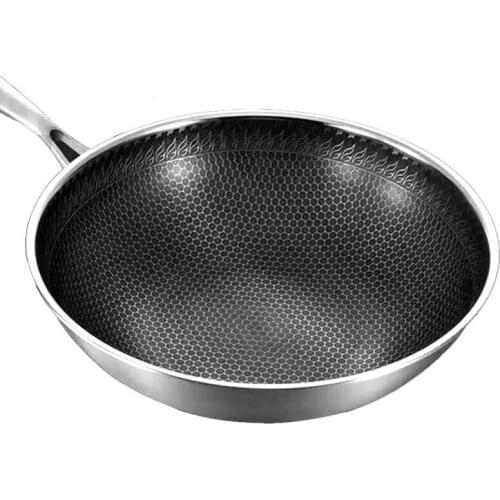 Stainless Steel Wok Non-stick Pan Full Screen Honeycomb Design No Lampblack No Coating Frying Pan Kitchen Tools Kitchenware New