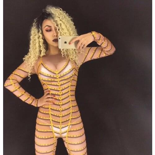Dance Costumes Rhinestones Jumpsuit Women Sexy Bodysuit Singer Dancer DJ Costume Nightclub Outfit Party Clothing Stage Wear