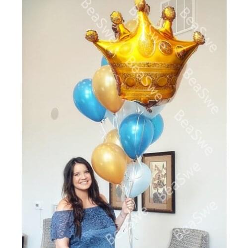 11pcs Little Boy Big Size Crown Birthday Balloon Bouquet Kids Birthday Royal Prince Baby Shower Oh Baby Boy Party Decorations