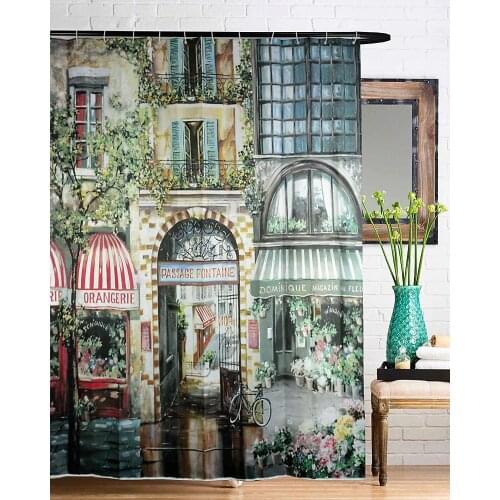 Retro Coffee House Design Shower Curtain Bathroom Waterproof Mildewproof Polyester Fabric With 12 Hooks 180cm*180cm