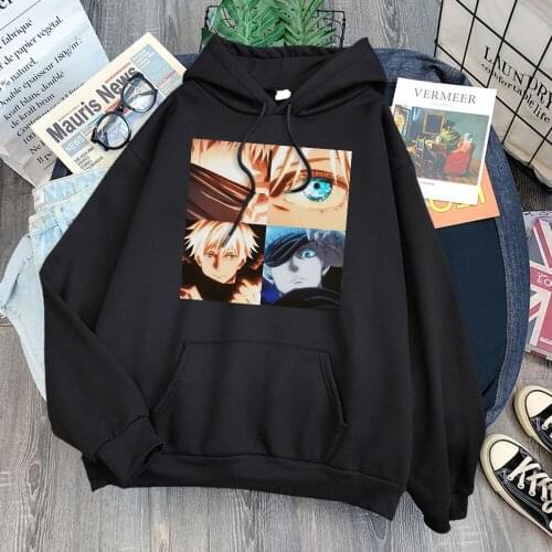 Satoru Gojo Character Eyes Printing Women Hoodie 2021 Simple Streetwear Hip Hop Loose Gothic Hooded Harajuku Fleece Female Hoody